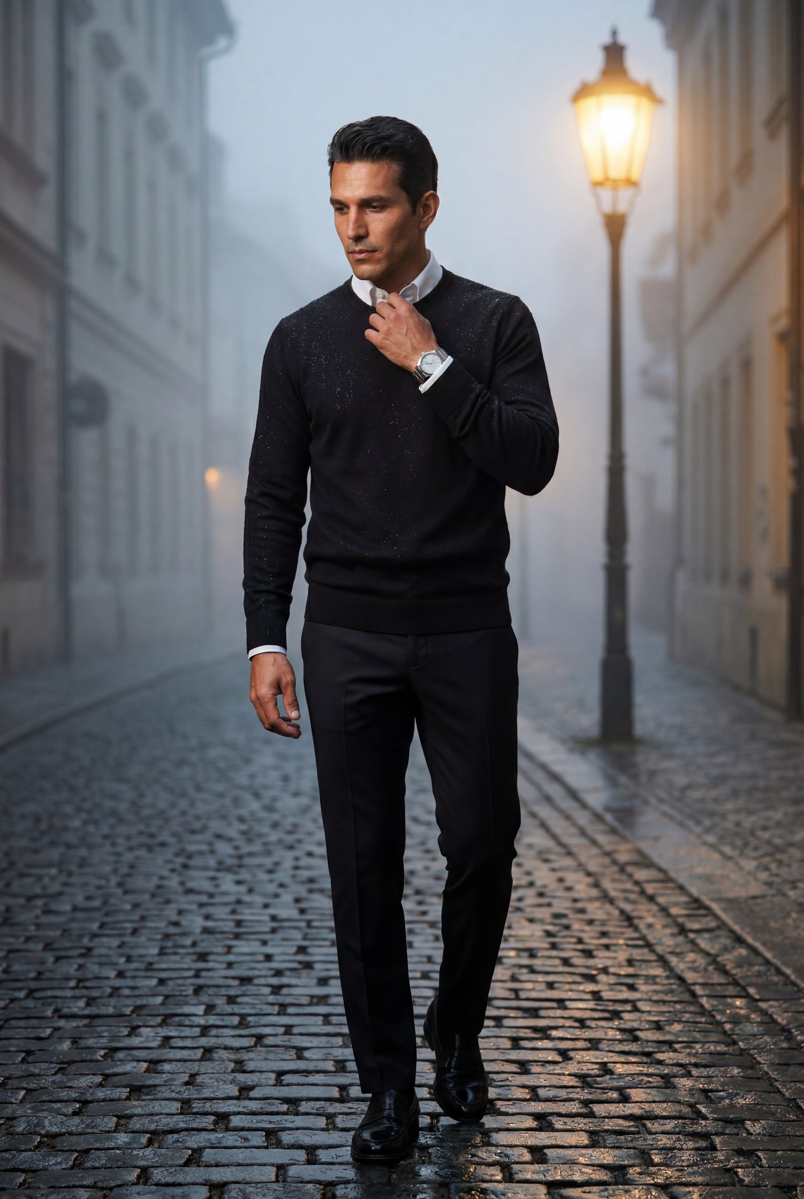 Black Classic Crew Neck Pullover Sweater with Ribbed Trim - Round neck sweater - Photo 10