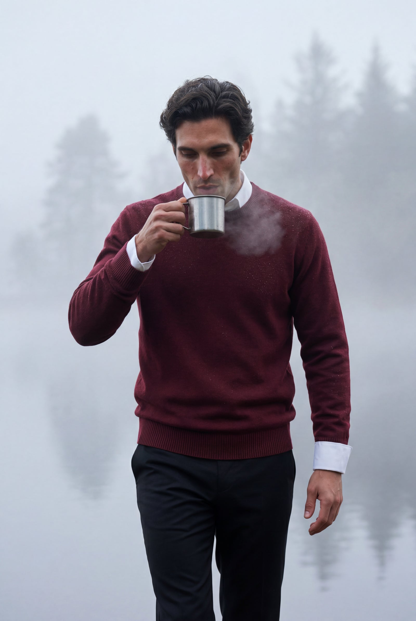 Red Classic Crew Neck Pullover Sweater with Ribbed Trim - Round neck sweater - Photo 23