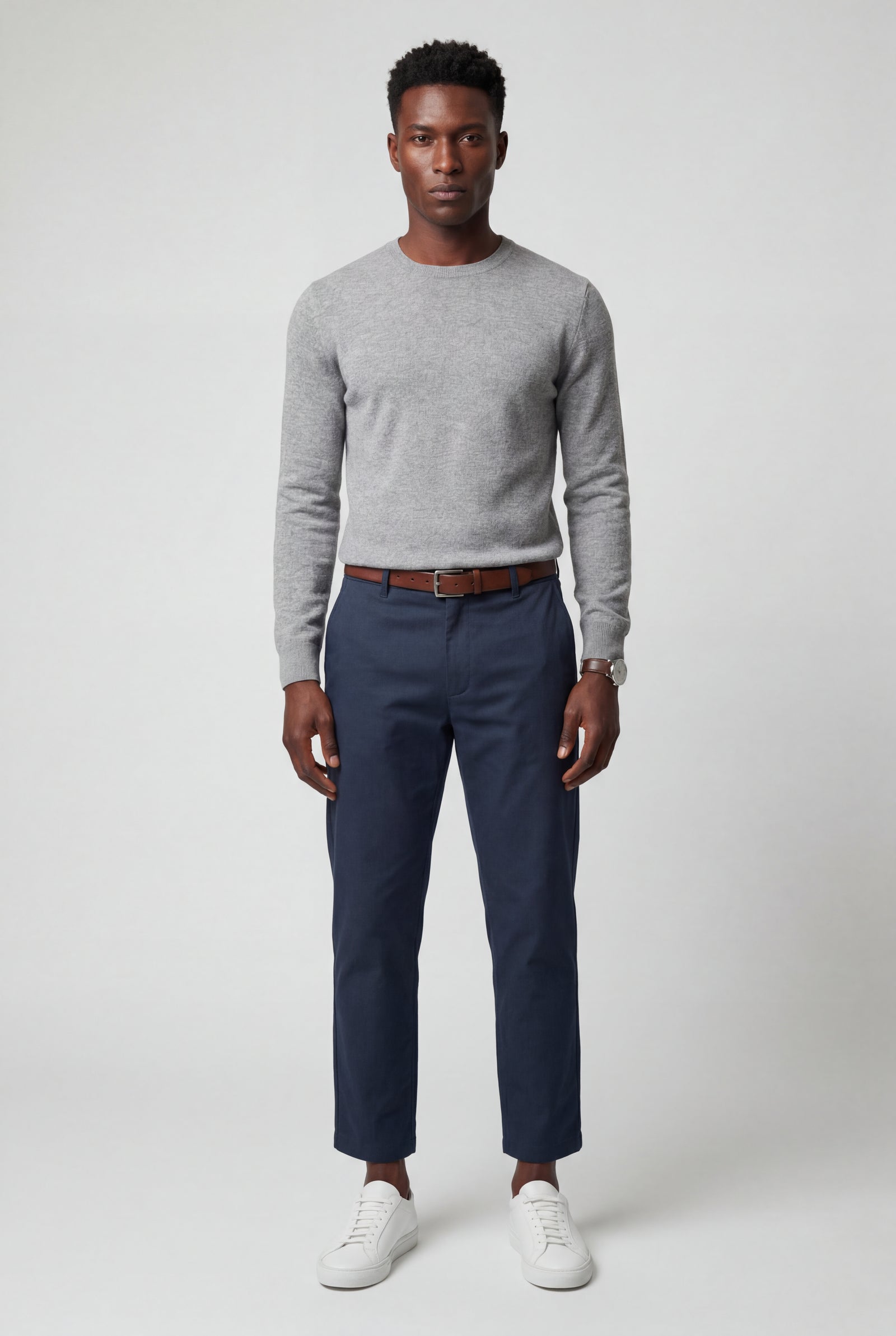 Navy Blue Classic Straight Leg Chino Trousers with Tailored Detailing - Photo 4