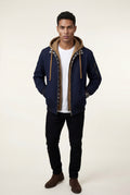 Navy Blue Contrast Lined Hooded Bomber Jacket - Bomber jackets - Photo 3