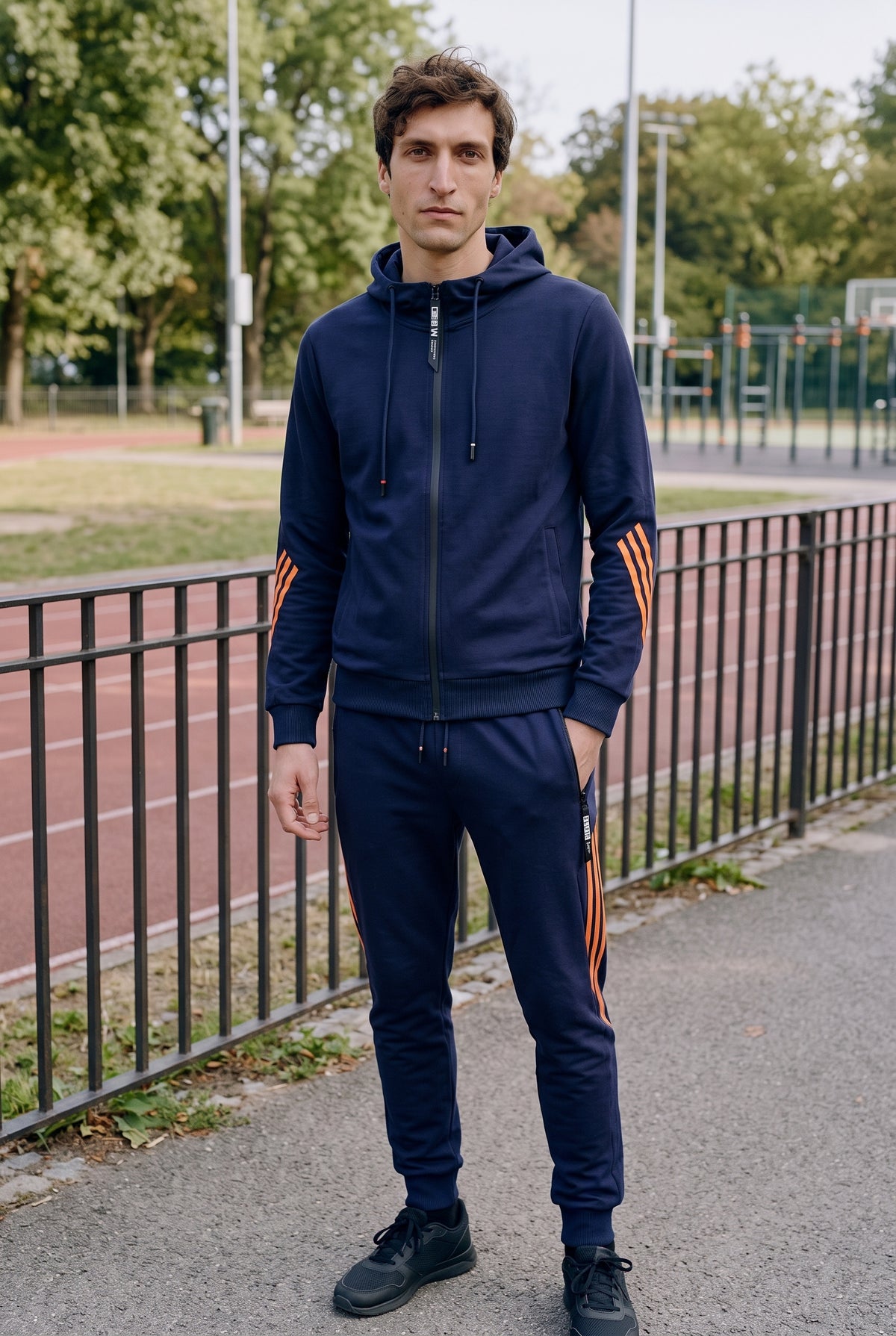 Contrast Stripe Tracksuit Set in Navy Blue — lifestyle