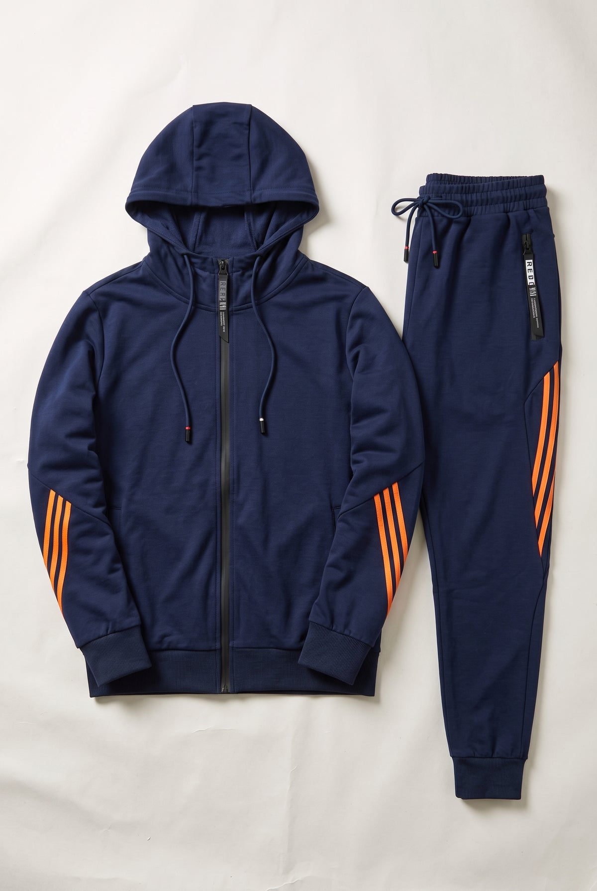 Contrast Stripe Tracksuit Set in Navy Blue — studio front