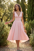 Pink Corset Bodice Sleeveless Midi Dress with Tie Front - Photo 11