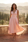 Pink Corset Bodice Sleeveless Midi Dress with Tie Front - Photo 15