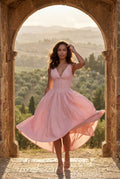Pink Corset Bodice Sleeveless Midi Dress with Tie Front - Photo 19