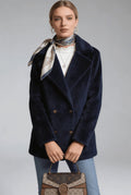 Double-Breasted Teddy Pea Coat in Navy Blue — front view