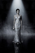 Gray Embellished Deep V-neck Floor-length Evening Gown - Photo 7