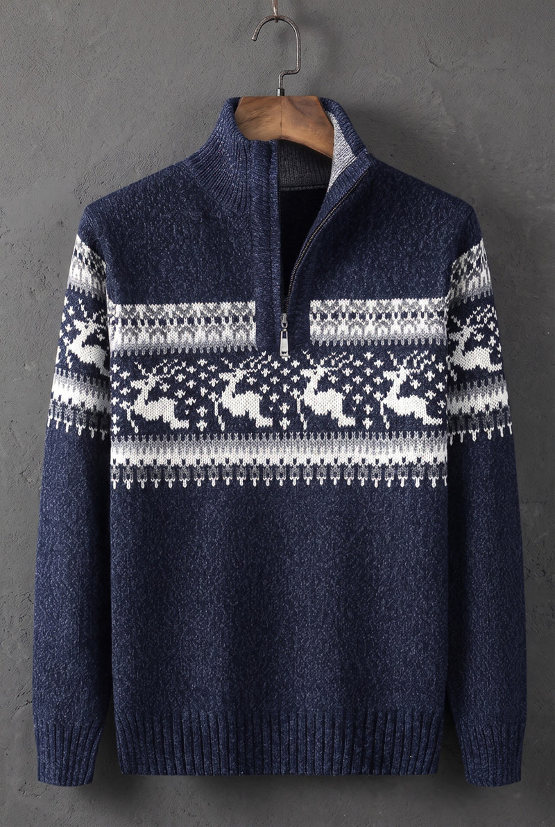 Festive Half-Zip Sweater in Navy Blue — Stilenza main image