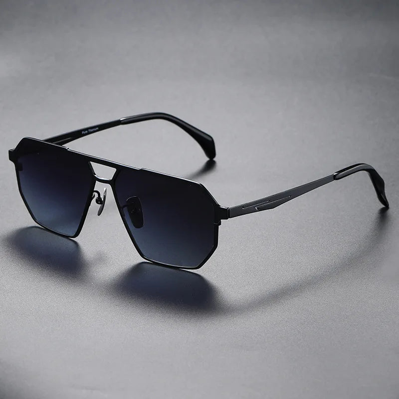 Navy Blue Geometric Frame Gradient Lens Sunglasses - Photo 7