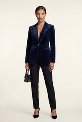 Navy Blue Gold Button Tailored Single-breasted Blazer - Blazers - Photo 1
