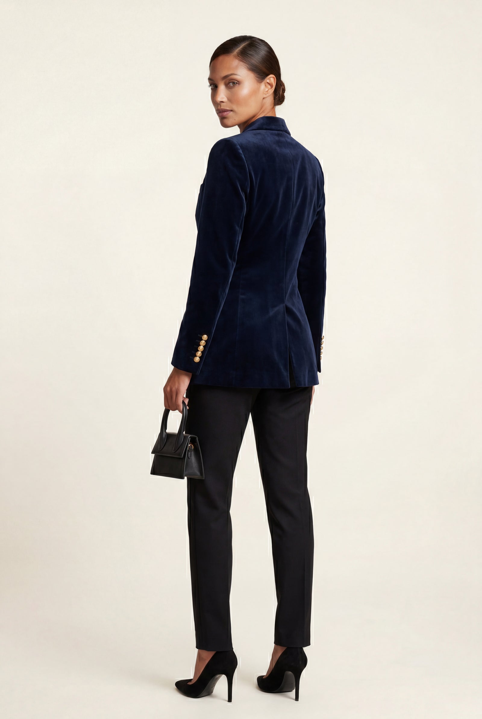 Navy Blue Gold Button Tailored Single-breasted Blazer - Blazers - Photo 2