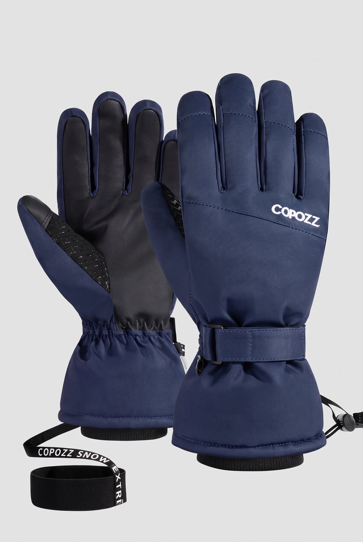 Insulated Gloves with Adjustable Strap in Navy Blue — studio front