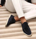 Navy Blue Lace-up Moc Toe Loafers with Contrasting Sole - Slip-on loafers - Photo 7