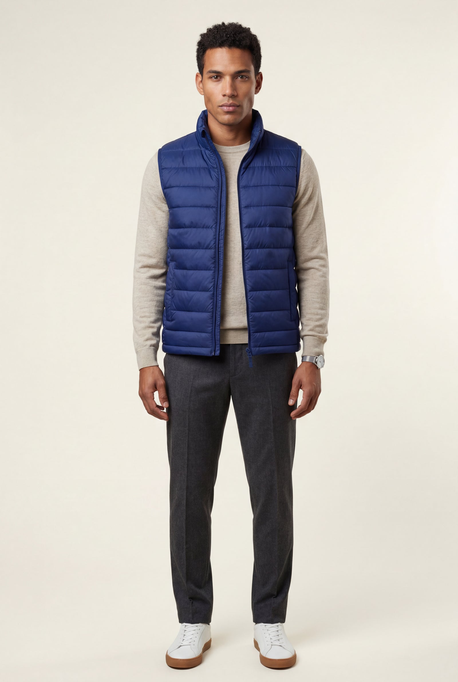 Navy Blue Lightweight High Collar Padded Vest with Slim Silhouette - Padded vests - Photo 10