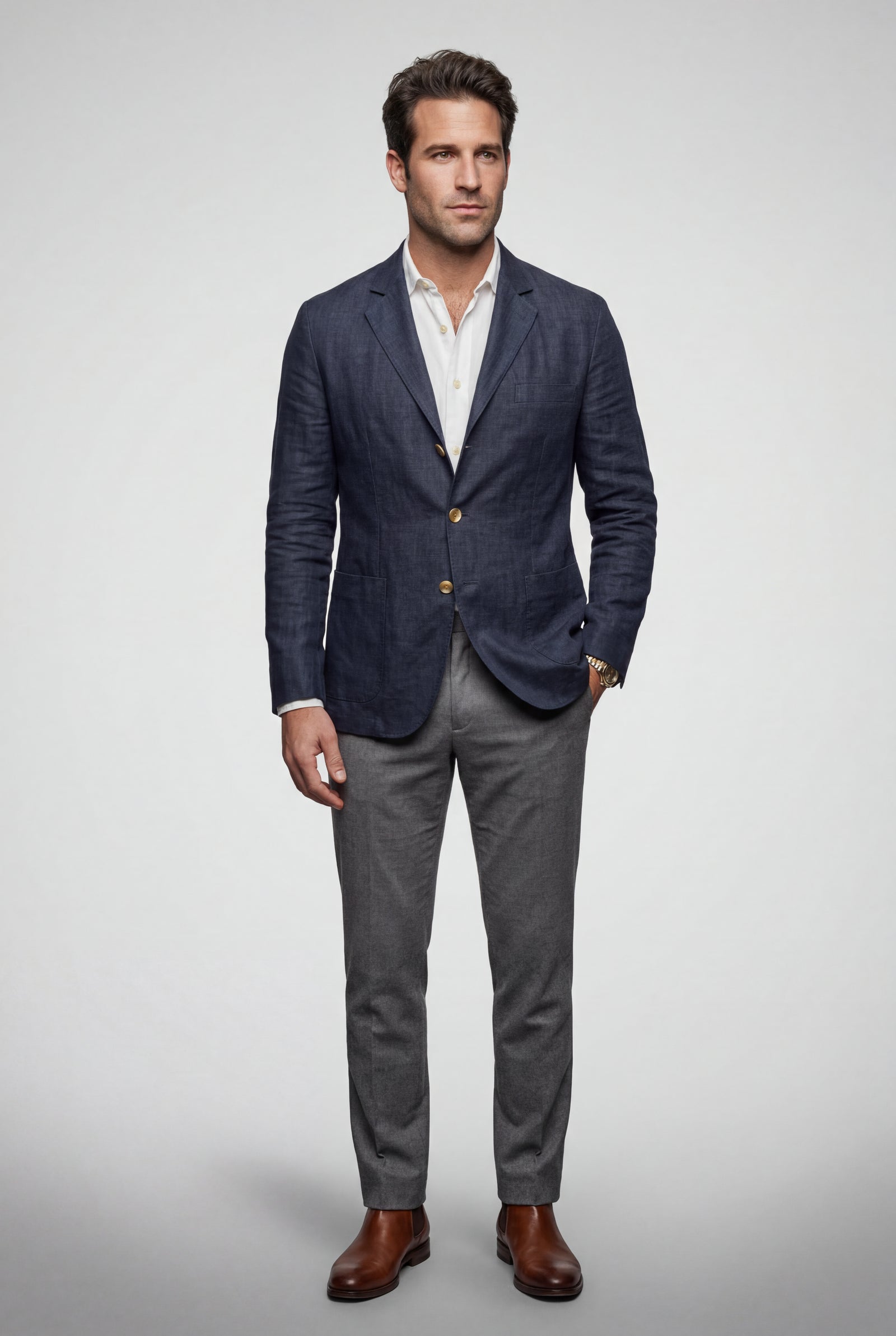 Navy Blue Lightweight Tailored Single-breasted Blazer - Tailored blazers - Photo 2