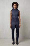 Navy Blue Longline Quilted Hooded Bodywarmer Vest with Full Zip - Bodywarmer vests - Photo 2