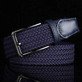 Navy Blue Men's Braided Stretch Belt with Trim and Buckle - Belts - Photo 3