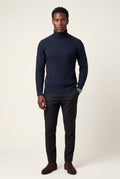 Navy Blue Men's Cable Turtleneck Slim Fit Sweater - Turtleneck sweater - Photo 21