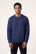 Navy Blue Men's Geometric Cable- Textured Pullover Sweater - Photo 15