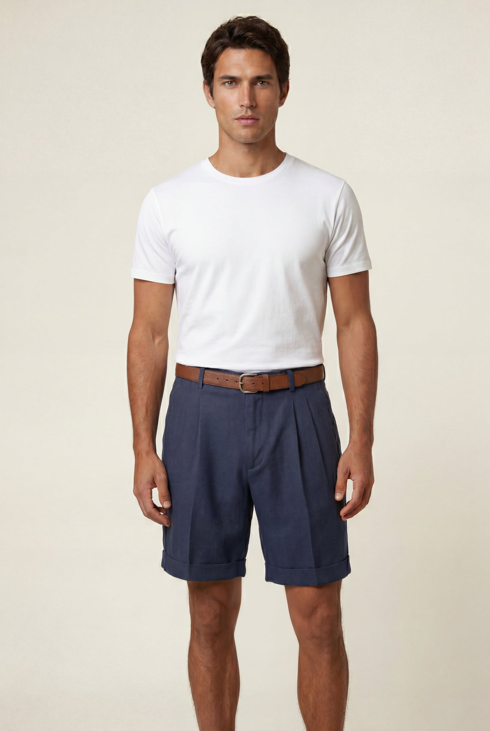 Navy Blue Men's Pleated Front Tailored Above-Knee Shorts - Casual shorts - Photo 4