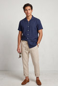 Navy Blue Men's Relaxed Short Sleeve Shirt and Drawstring Trouser Set - Casual set - Photo 9