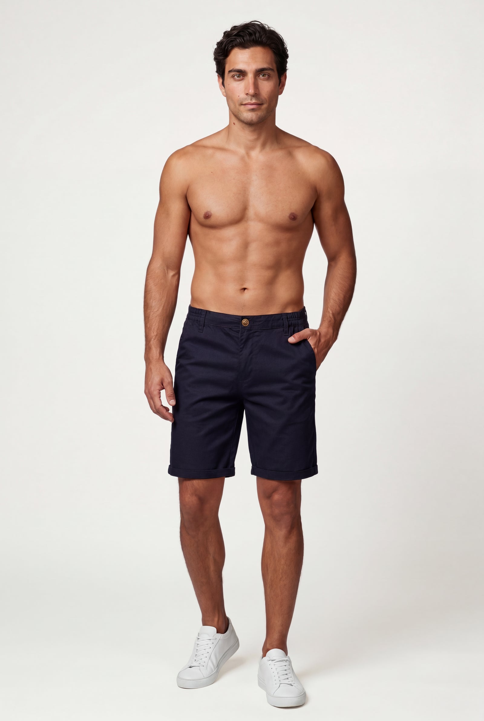 Navy Blue Men's Slim Tailored Fit Chino Shorts with Elastic Waistband - Casual shorts - Photo 12