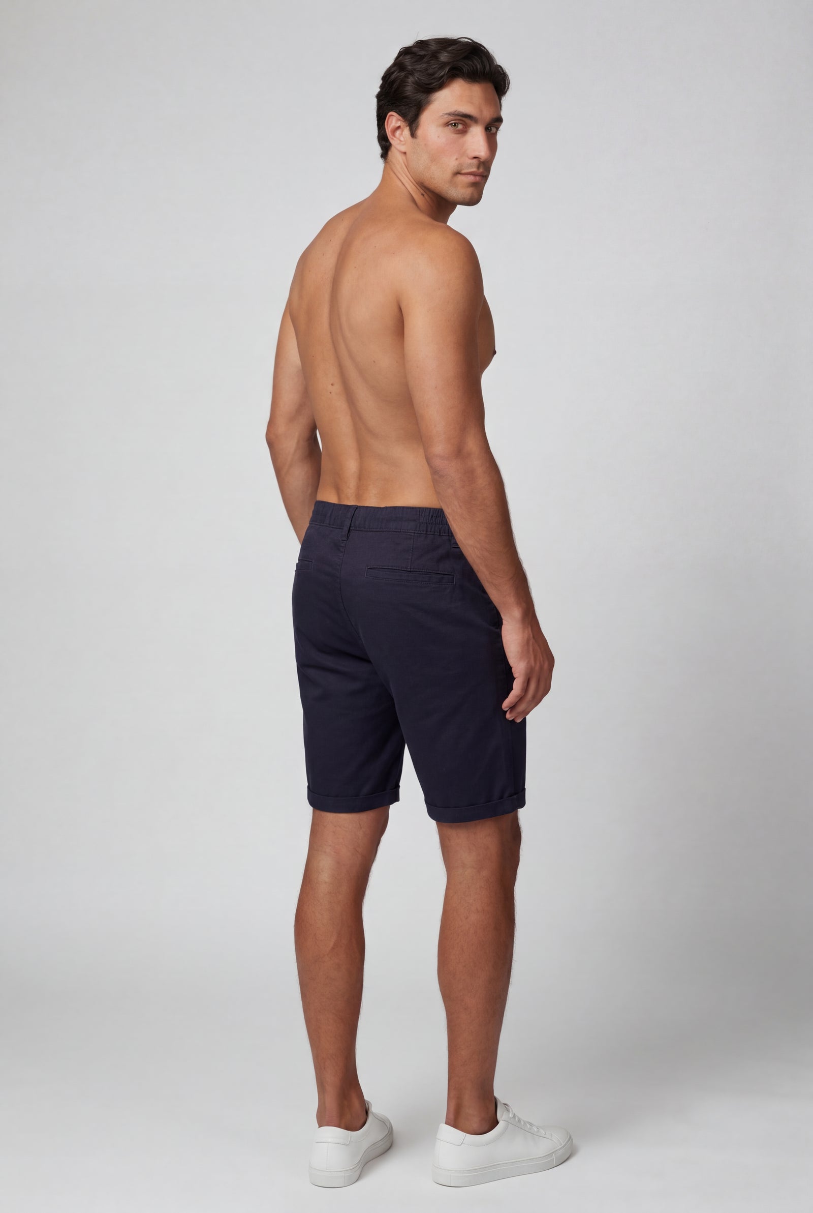 Navy Blue Men's Slim Tailored Fit Chino Shorts with Elastic Waistband - Casual shorts - Photo 13