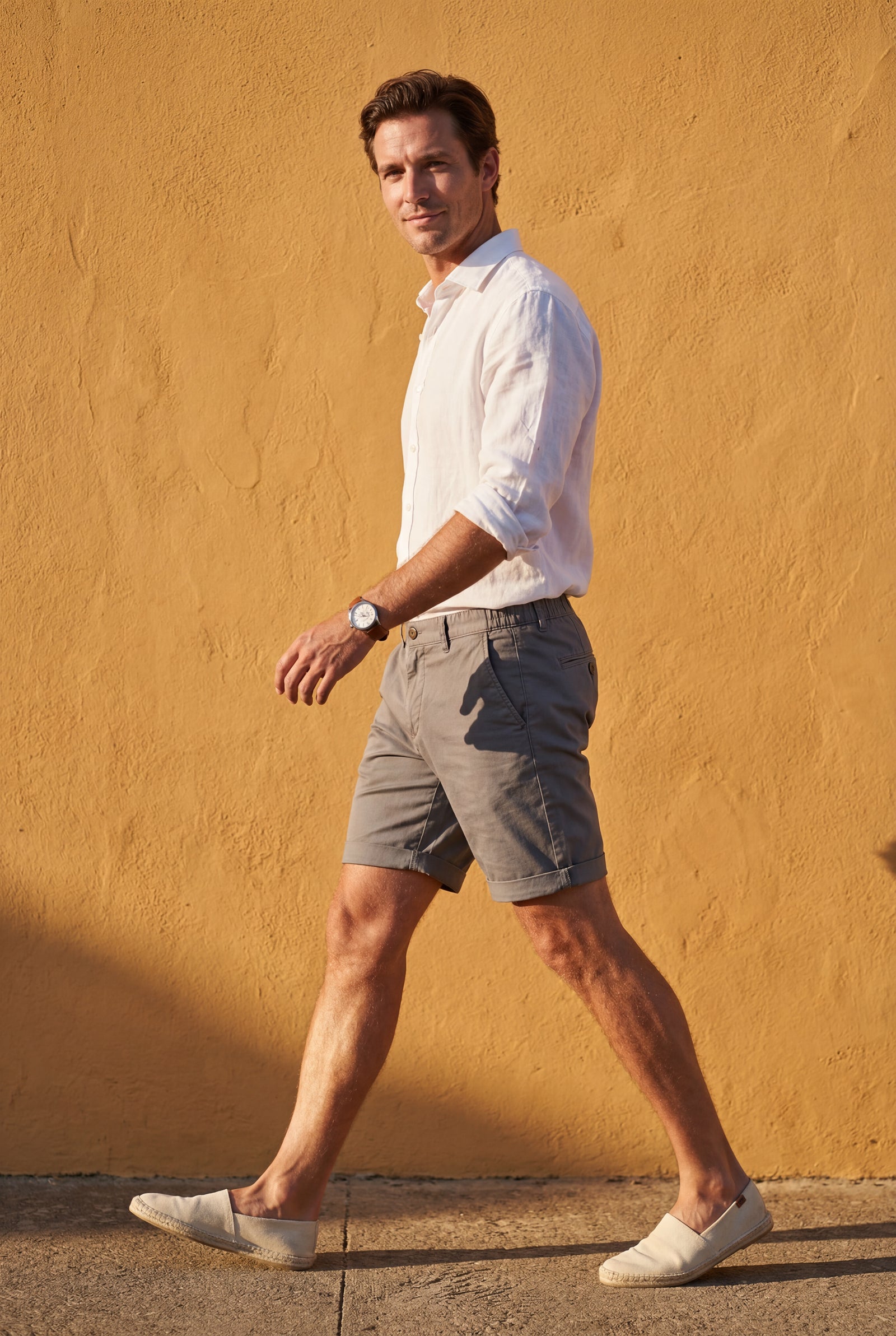 Gray Men's Slim Tailored Fit Chino Shorts with Elastic Waistband - Casual shorts - Photo 21