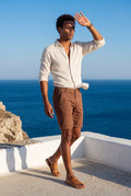 Brown Men's Slim Tailored Fit Chino Shorts with Elastic Waistband - Casual shorts - Photo 23