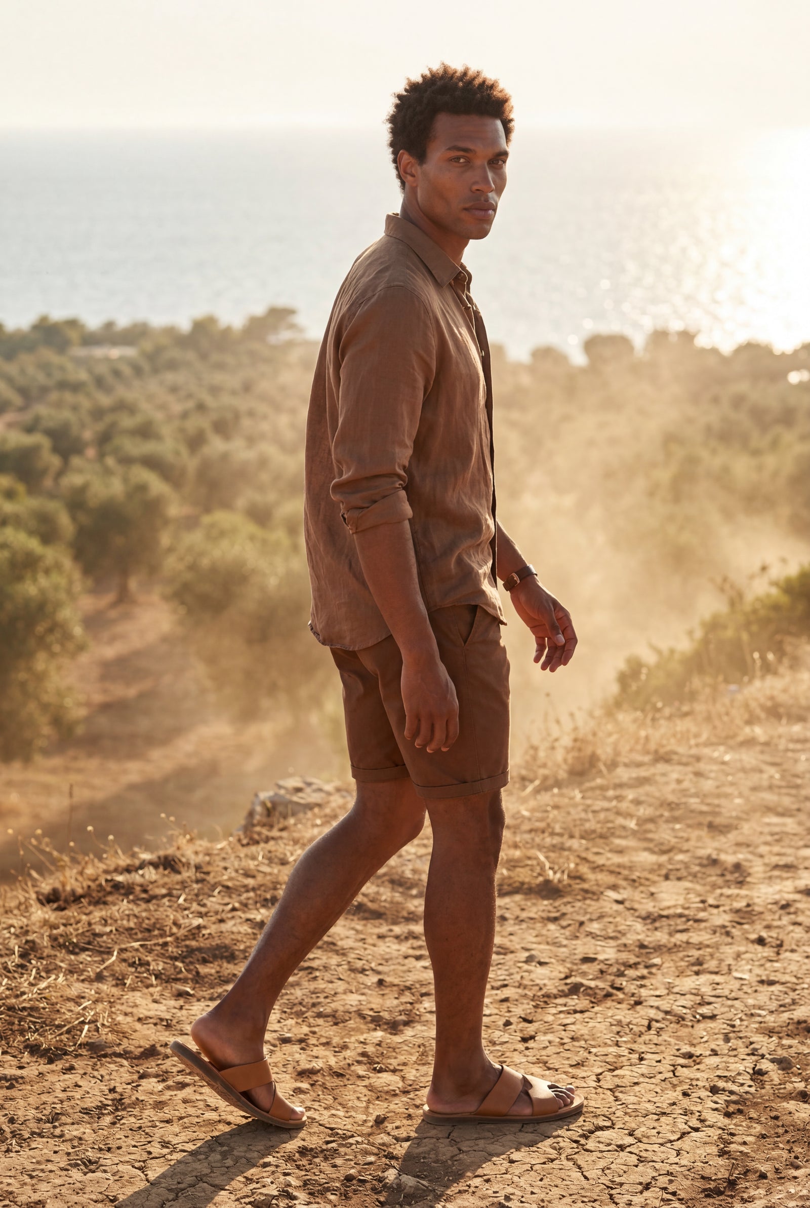 Brown Men's Slim Tailored Fit Chino Shorts with Elastic Waistband - Casual shorts - Photo 24