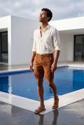 Brown Men's Slim Tailored Fit Chino Shorts with Elastic Waistband - Casual shorts - Photo 26