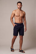Navy Blue Men's Slim Tailored Fit Chino Shorts with Elastic Waistband - Casual shorts - Photo 6