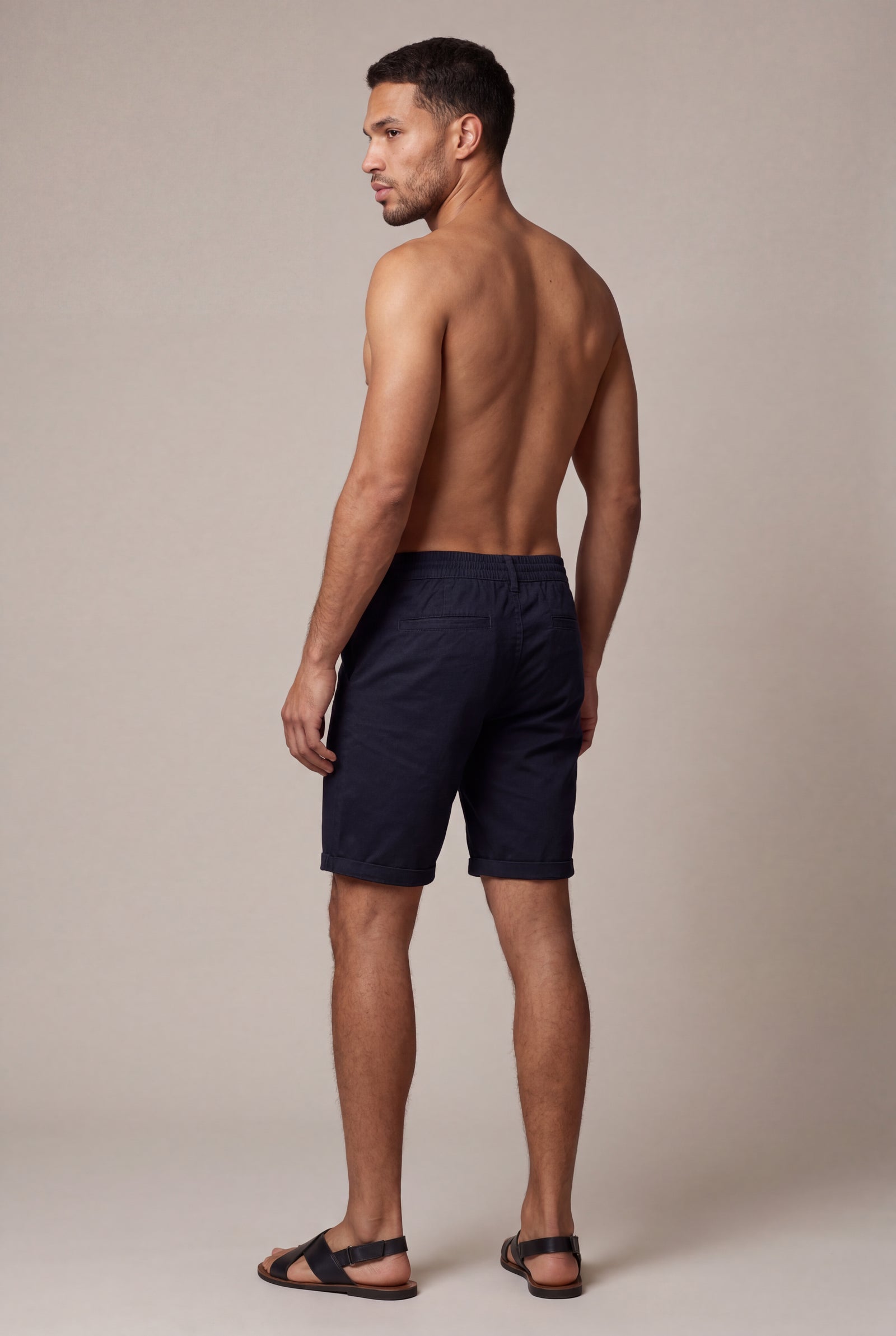 Navy Blue Men's Slim Tailored Fit Chino Shorts with Elastic Waistband - Casual shorts - Photo 9