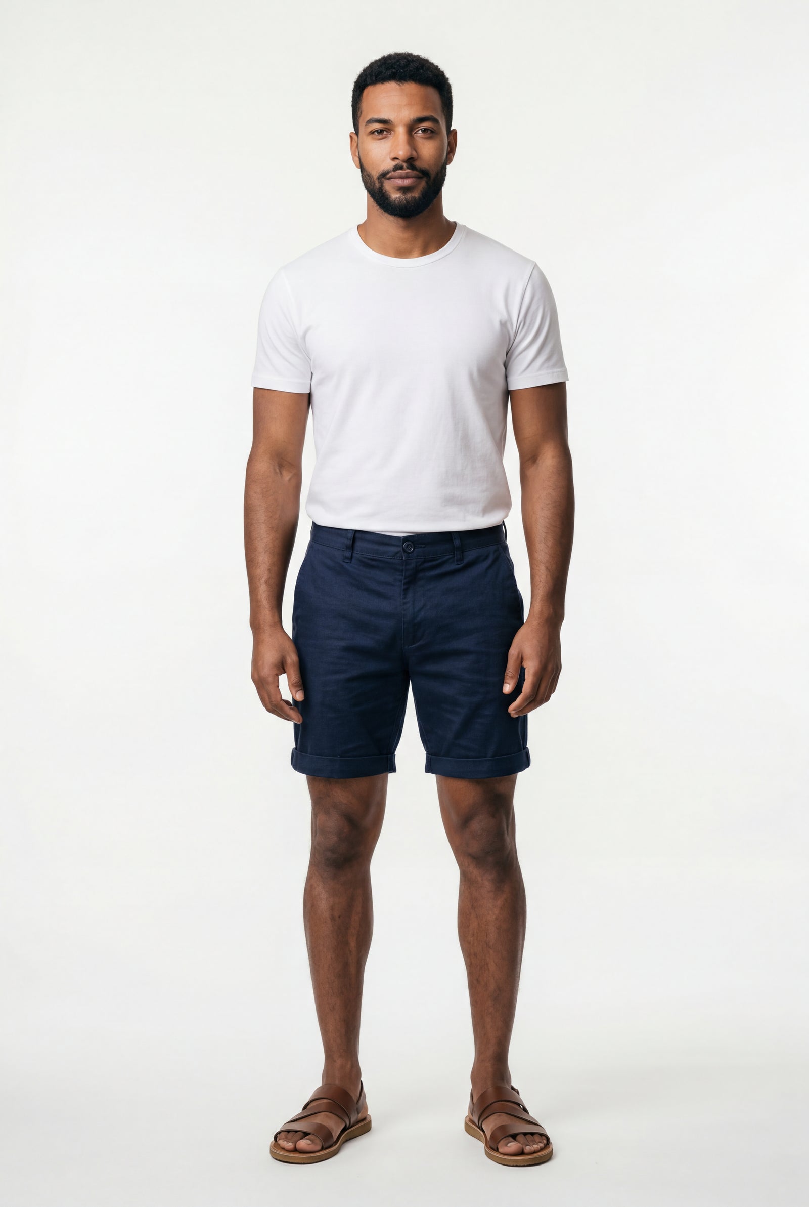 Navy Blue Men's Tailored Above-Knee Casual Shorts with Belt Loops - Photo 20
