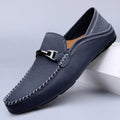 Navy Blue Metal Bit Detail Driving Loafers with Contrast Stitching - Photo 7