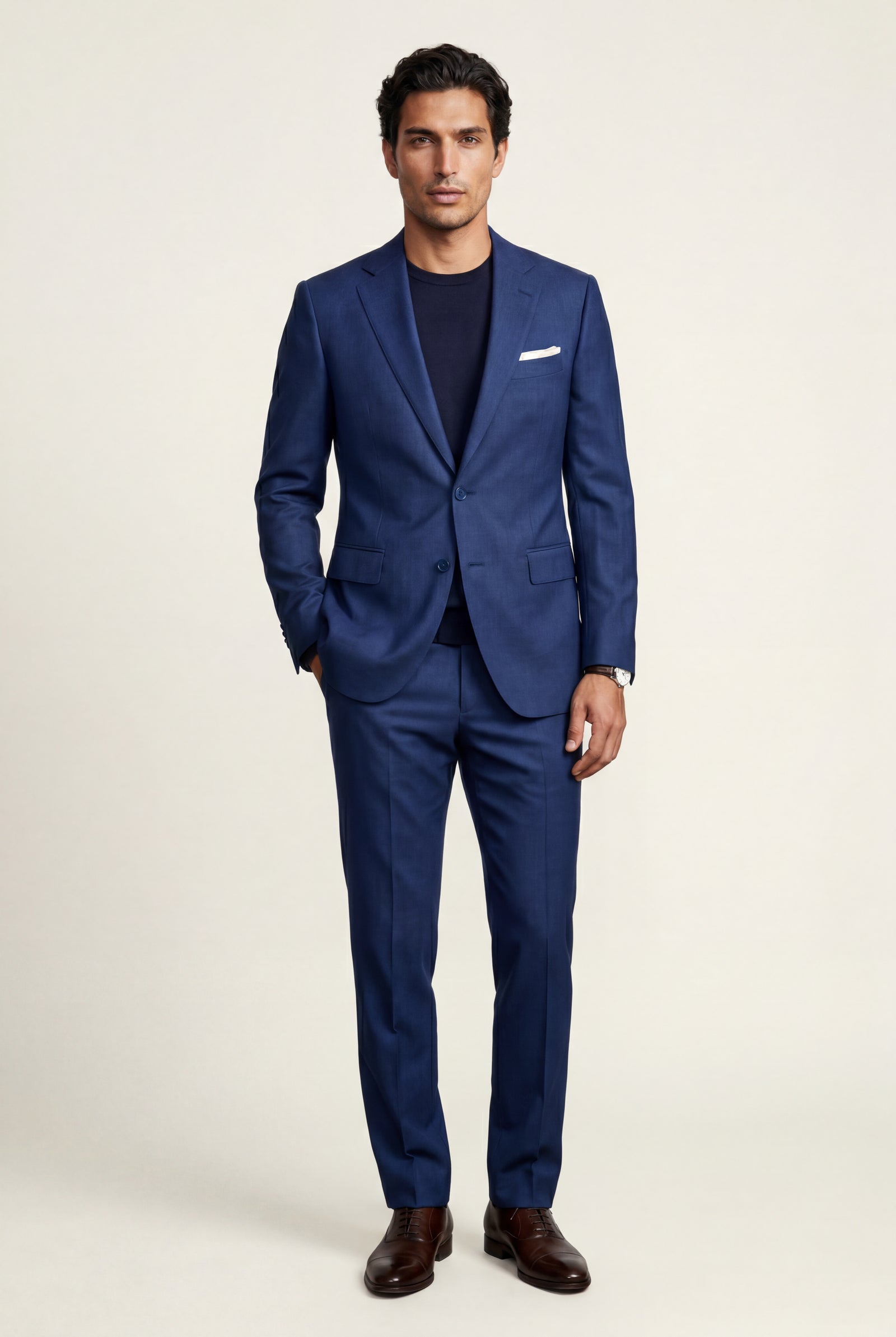 Navy Blue Modern Fit Tailored Two Piece Suit with Notch Lapel Jacket - Photo 7