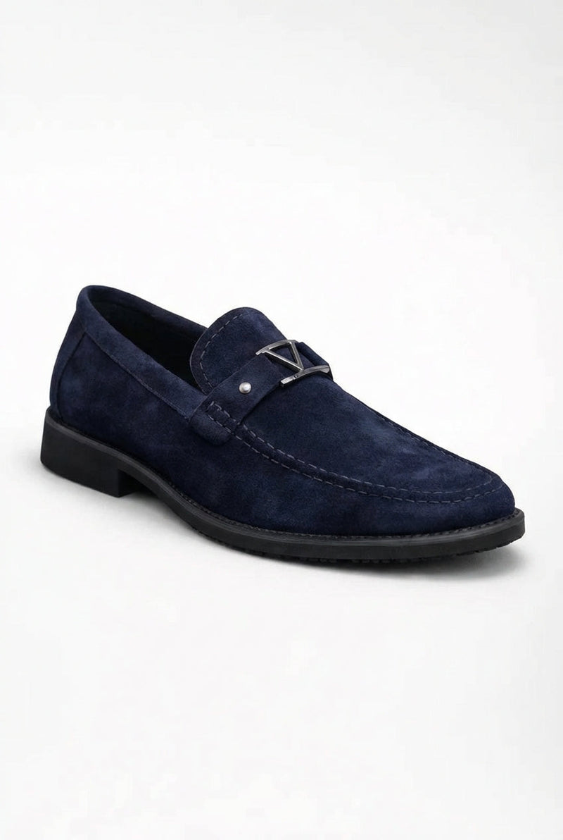 Navy Blue Navy Blue Metal Bit Slip-on Loafers - Photo 1