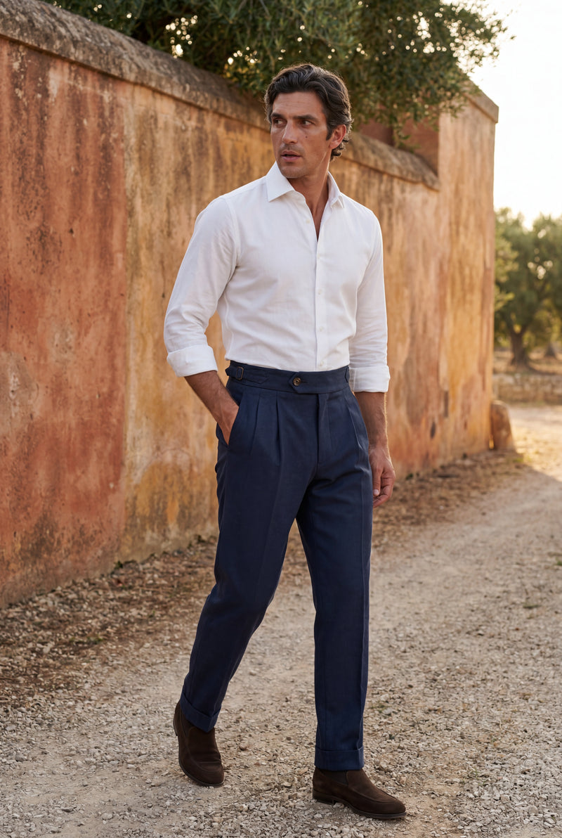 Navy Blue Navy Blue Relaxed Fit Trousers with Side Adjusters - Photo 4