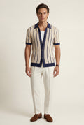 Navy Blue Navy Blue Retro Striped Button-down Polo Shirt - Polo shirts - Photo 1