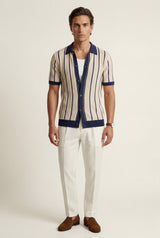Navy Blue Navy Blue Retro Striped Button-down Polo Shirt - Polo shirts - Photo 1