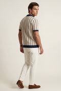 Navy Blue Navy Blue Retro Striped Button-down Polo Shirt - Polo shirts - Photo 2