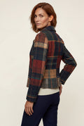Navy Blue Navy Plaid Tailored Boxy Blazer with Houndstooth Accent - Winter coats - Photo 2