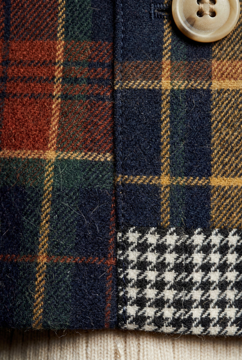 Navy Blue Navy Plaid Tailored Boxy Blazer with Houndstooth Accent - Winter coats - Photo 3