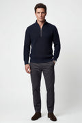 Navy Blue Navy Ribbed Half-zip Mock Neck Sweater - Semi turtleneck sweater - Photo 1