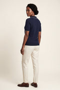 Navy Blue Navy Short Sleeve Top with Contrast Scalloped Collar - Short Sleeve Tops - Photo 2