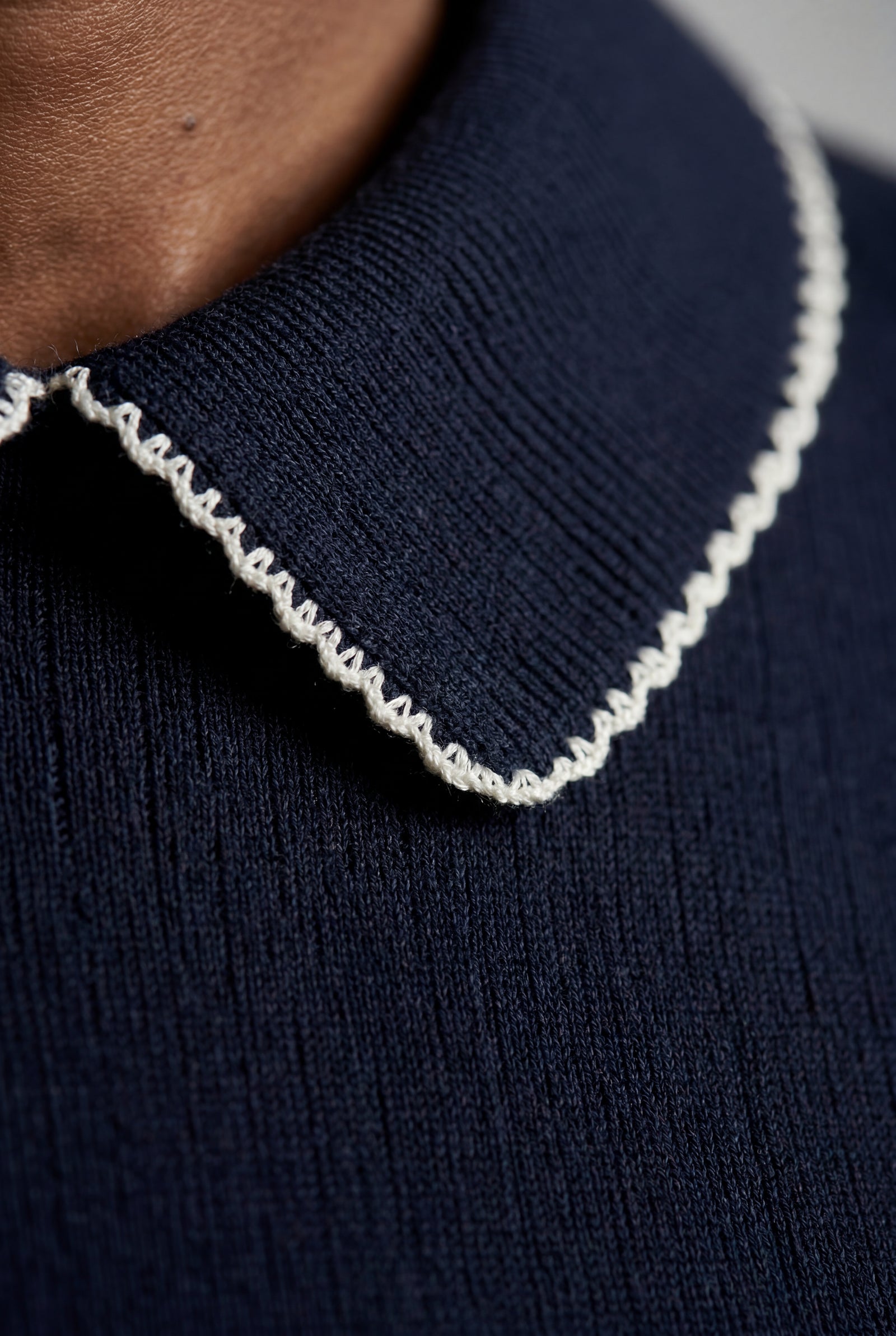 Navy Blue Navy Short Sleeve Top with Contrast Scalloped Collar - Short Sleeve Tops - Photo 3