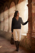 Navy Blue Navy Studded V-neck Chunky Sweater with Gold Accents - V-neck sweater - Photo 3