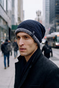 Plush-Lined Slouchy Beanie in Navy Blue — lifestyle