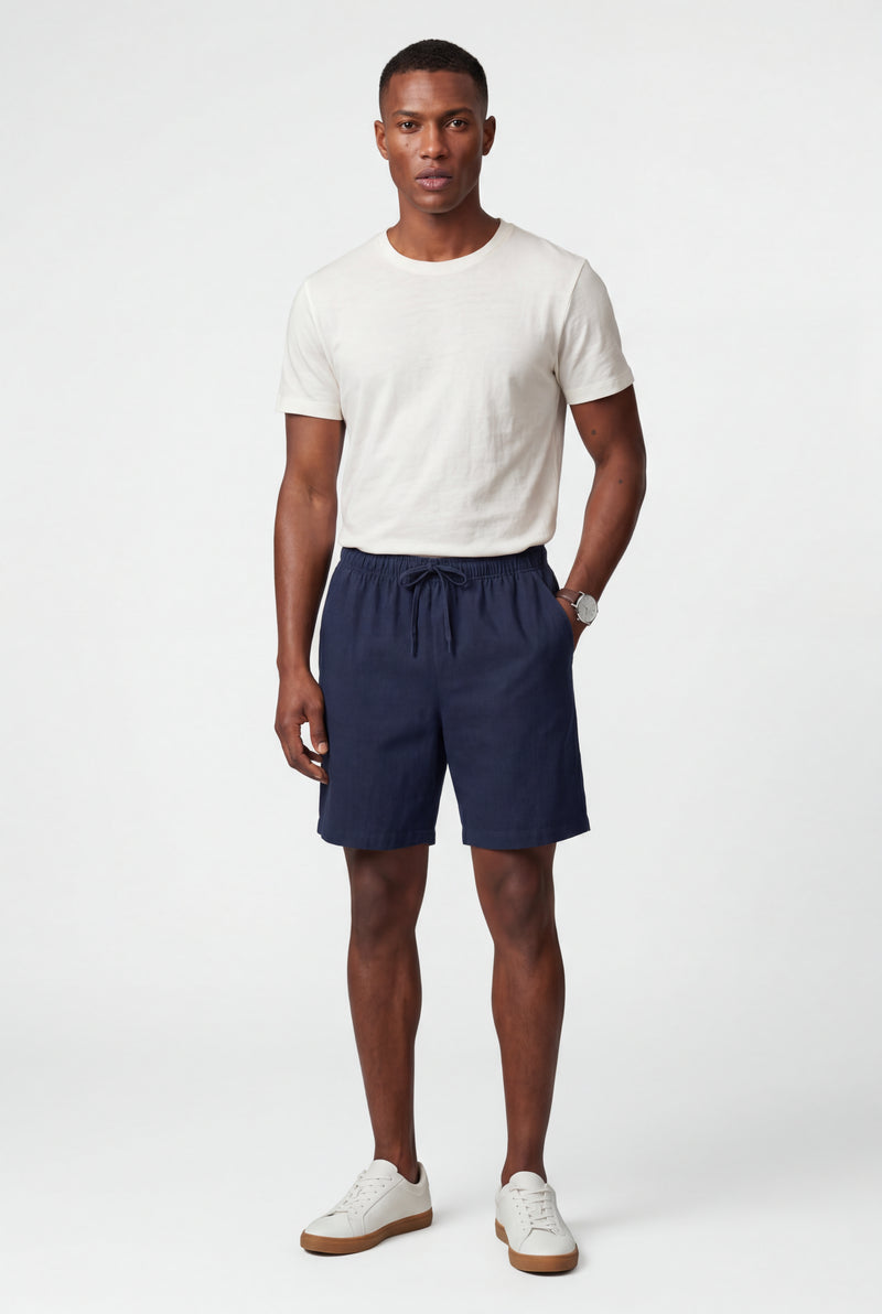 Navy Blue Relaxed Drawstring Above-knee Casual Shorts - Photo 2