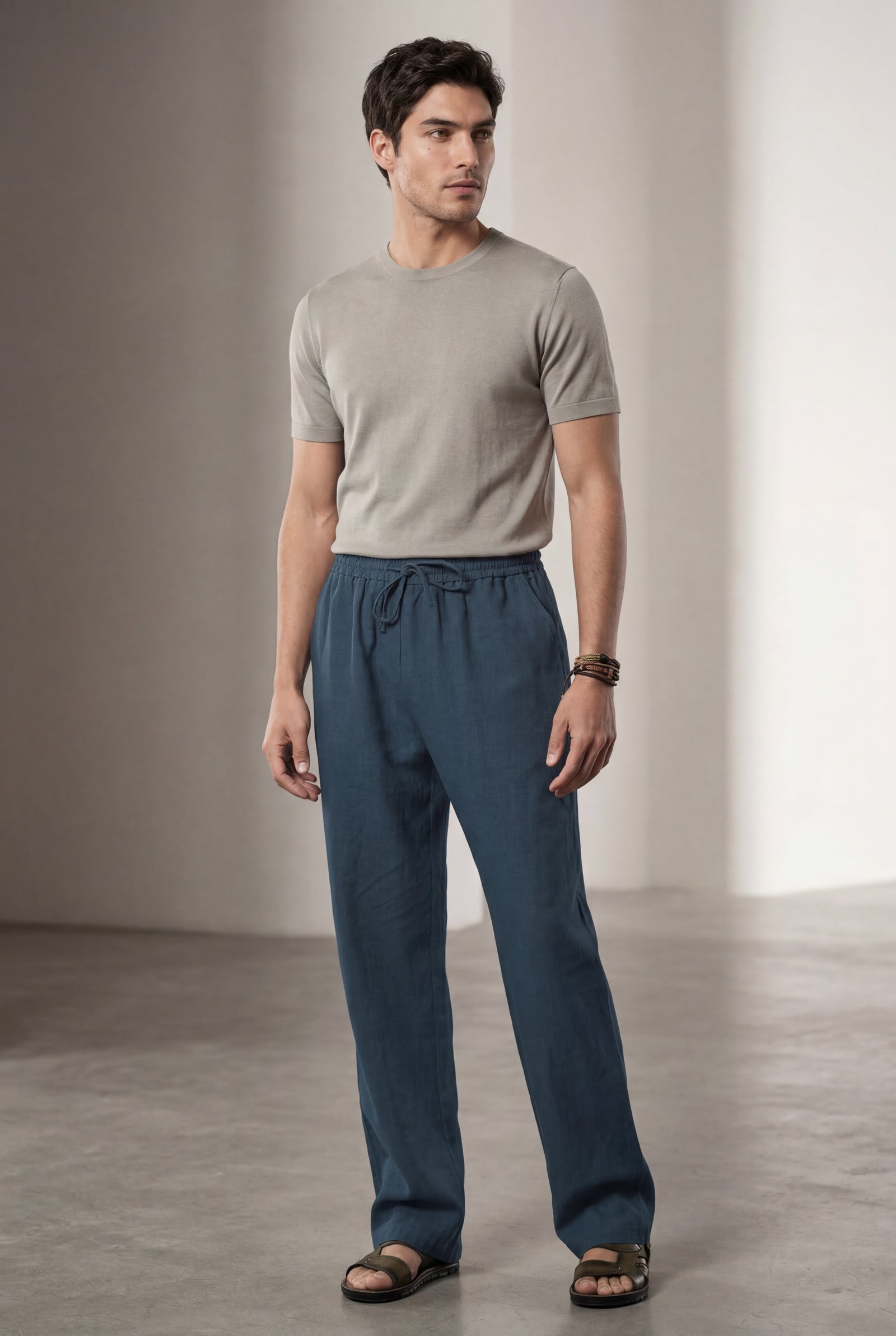 Navy Blue Relaxed Straight-leg Drawstring Trousers - Relaxed fit trousers - Photo 3